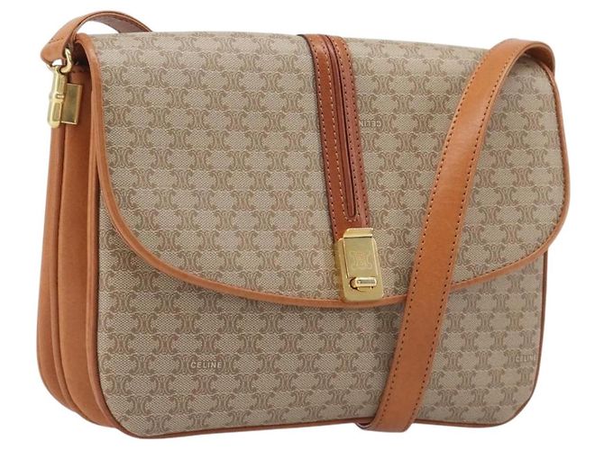16 Céline Borsa a tracolla CELINE Macadam Canvas PVC Beige Gold Auth 206728 D'oro