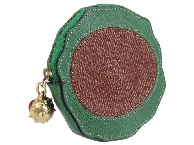 Céline Monedero CELINE de cuero Verde Marrón Auth BA16114V Castaño