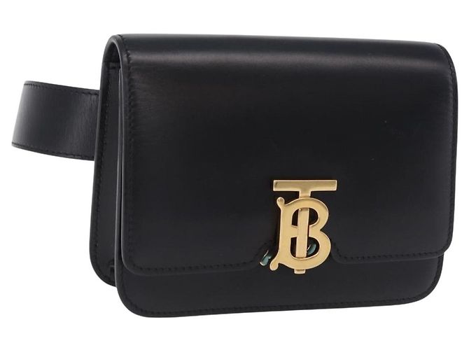 Borsa a tracolla BURBERRY in pelle nera e oro Auth ka6426V Nero