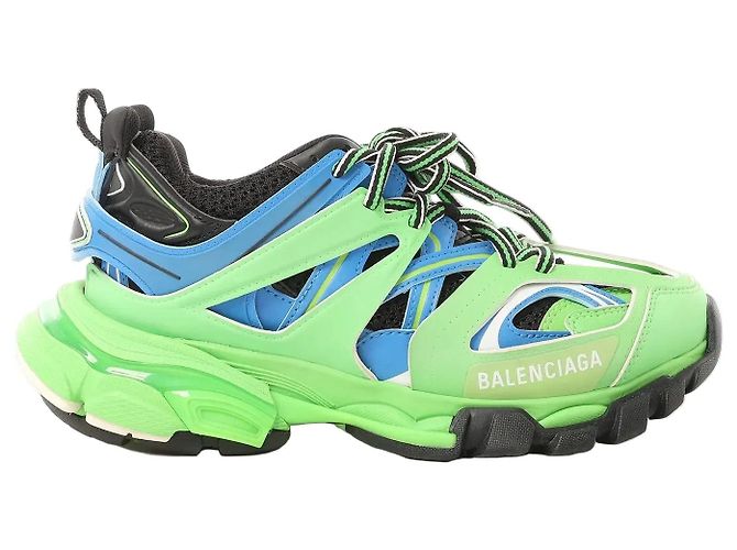 Baskets Balenciaga Track Panel Style en mesh et nylon Vert x Noir, Taille 36 EU
