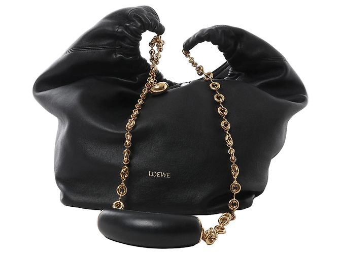 Bolsa de Ombro Loewe Squishy Bag em Couro com Corrente, Preto
