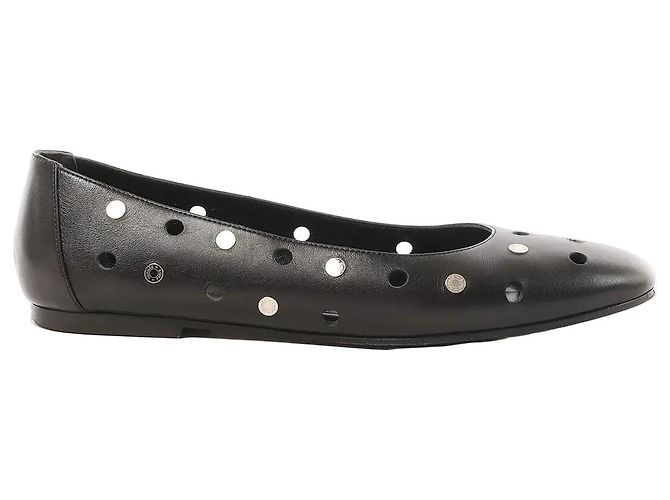 Hermès Serie Button Punching Sack Leather Ballet Flats un Black, Size 39 EU