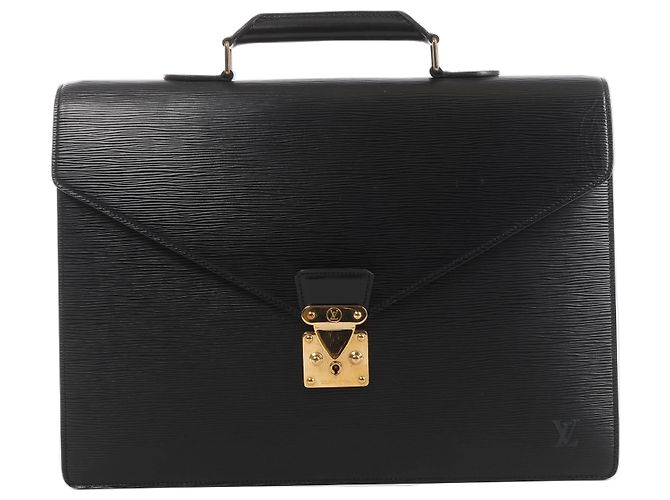 Mala de mão e pasta Louis Vuitton Serviette Ambassadeur em couro Epi preto