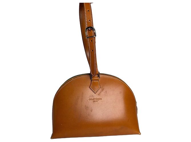 Courreges Vintage Courrèges Strukturierte Lederhandtasche mit Tragegriff Ende der 1990s Tan Kamel