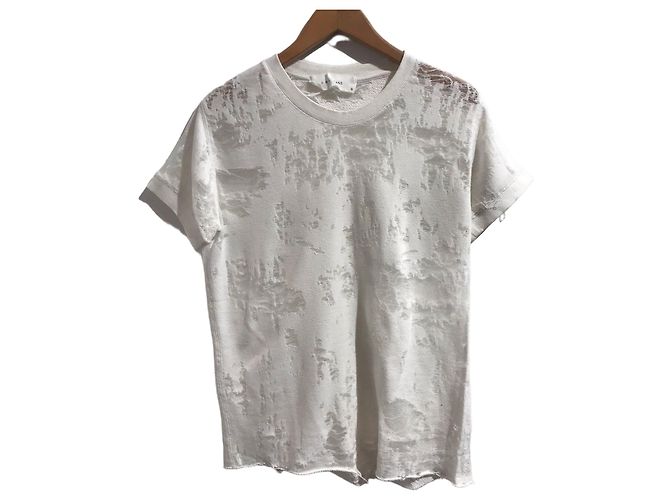 Iro White Cotton Top with Distressed Sleeves Size S