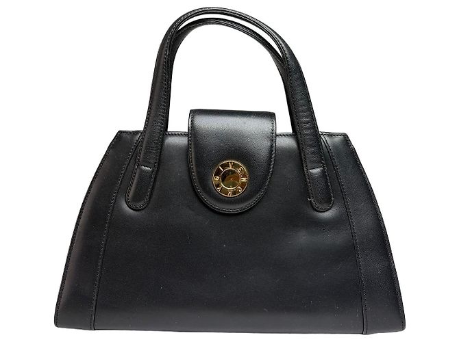 Vintage Givenchy Structured Leather Top-Handle Bag Late 1980s Black