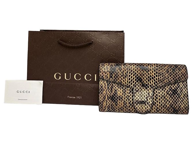 Vintage Gucci Python-Effect Bifold Wallet c. 2000s Tan Black Camel