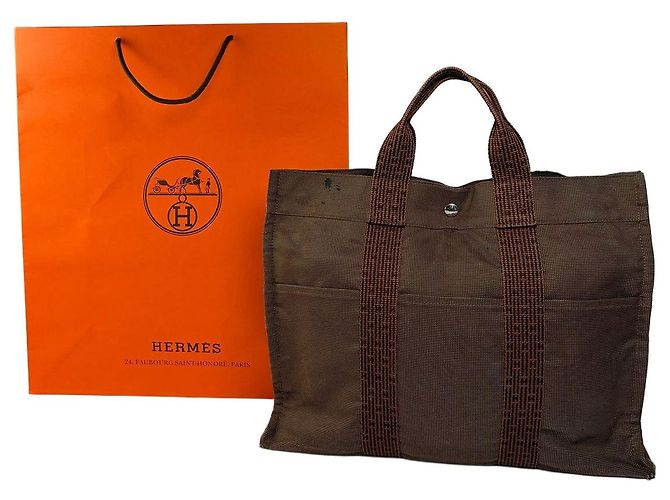 Sac cabas Vintage Hermès Herline Canvas Fin 1990s Brown Marron
