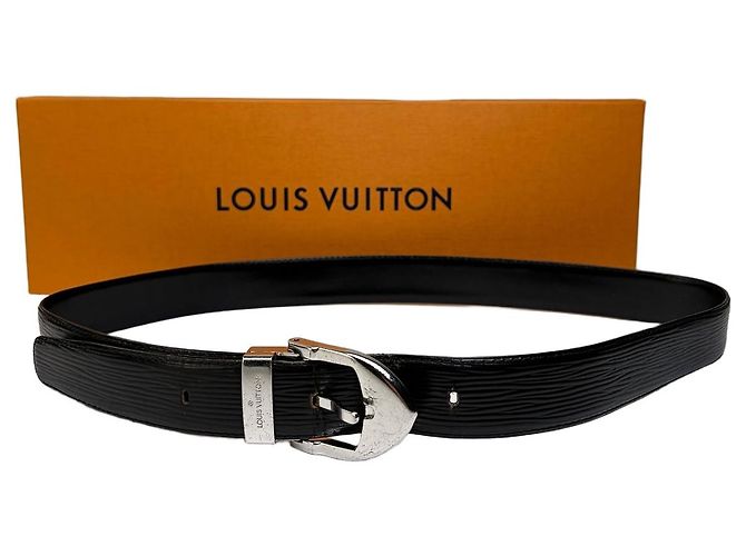 Vintage Louis Vuitton Epi Leather Belt Black Silver