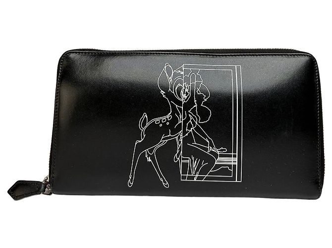 Vintage Givenchy Bambi Print Leather Bifold Wallet 2013 Black