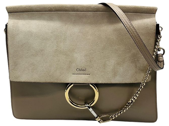 Chloé Bolsa de ombro Chloe Motty Gray Faye Medium com aba em couro de bezerro e camurça Cinza