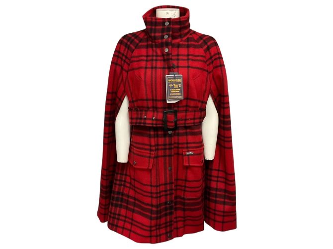 Woolrich Red Plaid Wool Cape with Belt