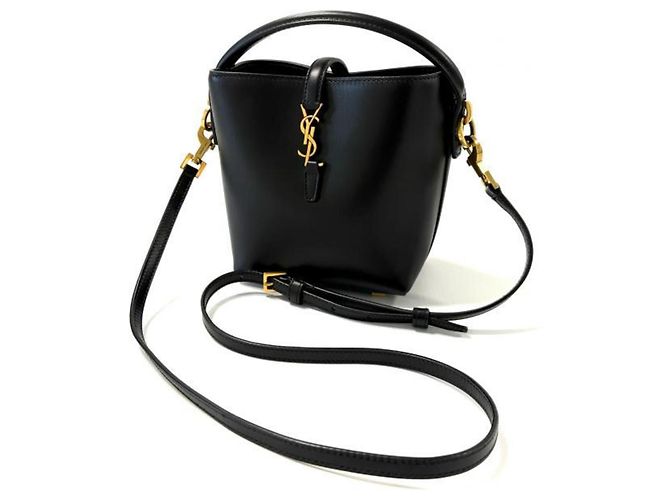 Autre Marque SAINT LAURENT Borsa a secchiello 2-Way LE 37 Mini in pelle d'agnello Nero