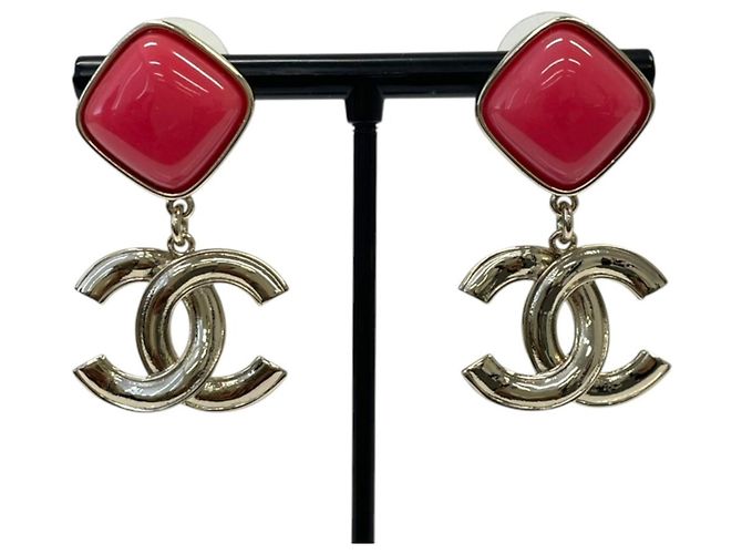 Boucles d'oreilles Chanel A22S Coco Mark Swing Rose Doré
