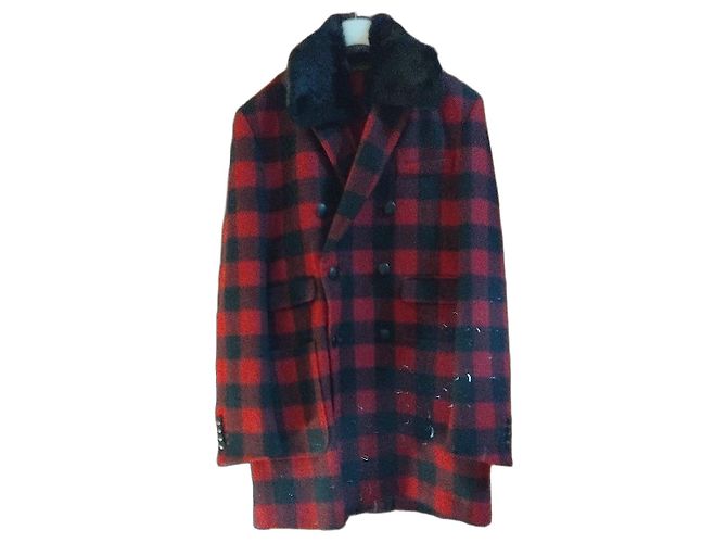 Daniele Alessandrini Men's Red Plaid Long Coat