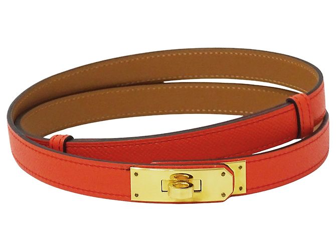 Hermès Cinto Hermes Kelly em couro Epsom para mulher, Orange Laranja