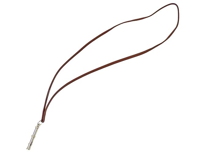 Hermès Collana Hermes in pelle e metallo Marrone Argento
