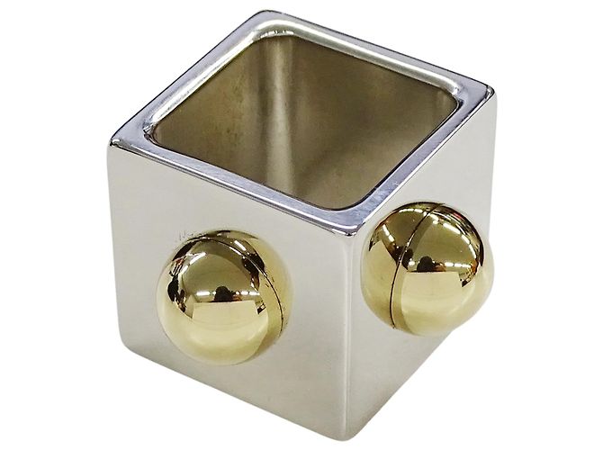 Hermès Hermes Collier de Chien Cube Scarf Ring Argenté Doré