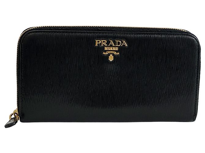 Portefeuille long Prada en cuir noir