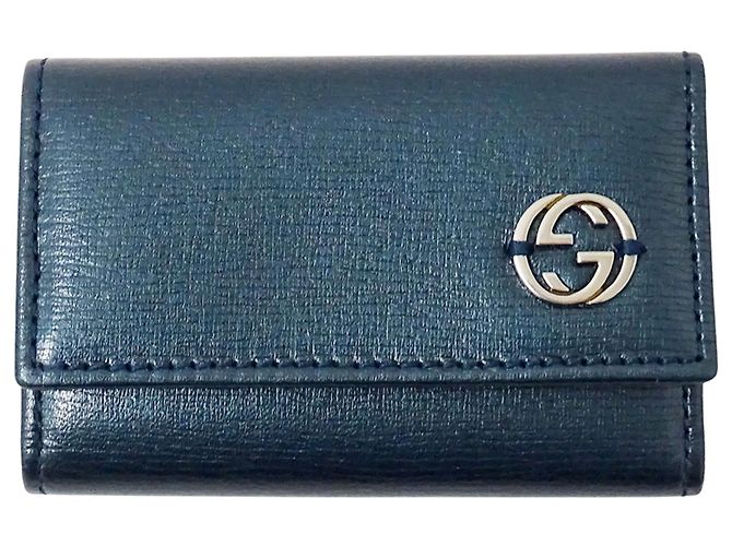 Gucci Leather Key Case Blue Green Metallic