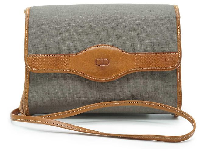 Dior Bolsa tiracolo em lona e couro Marrom Bege Azul claro
