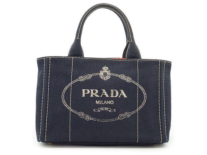 Prada Canapa Tote Baltico in cotone e pelle blu navy Rosso