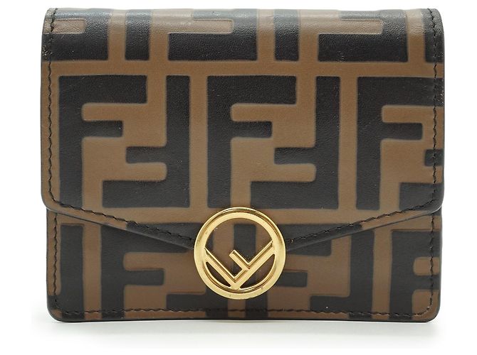 Fendi Cartera Compacta con Cadena Zucca Castaño
