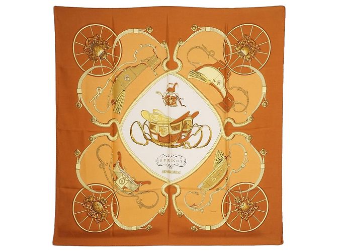Hermès Springs Ledoux Silk Carre 90 D'oro Rame