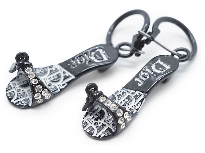 Dior Boucles d'oreilles en forme de chaussures à talons Noir Blanc