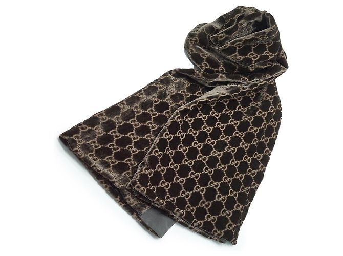Gucci Sciarpa Vintage GG in velluto di seta Marrone scuro