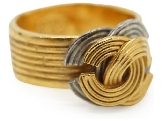 Chanel Vintage Double CC Texturierter Ring Gold Silber Golden