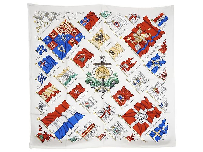 Hermès Pavois by Ledoux Silk Carre 90 Branco Multicor