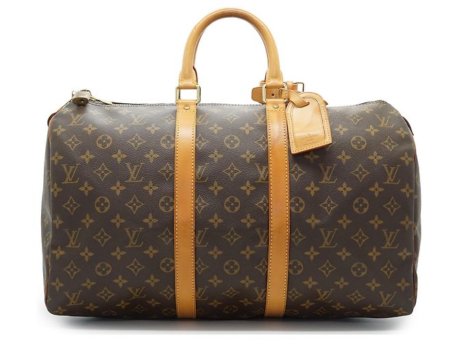 Louis Vuitton Monogram Keepall 45 Marrón Lona y Cuero Castaño