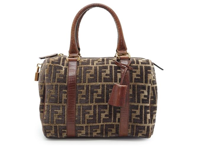 Fendi Bolsa Mini Boston Zucca Velvet Marrom