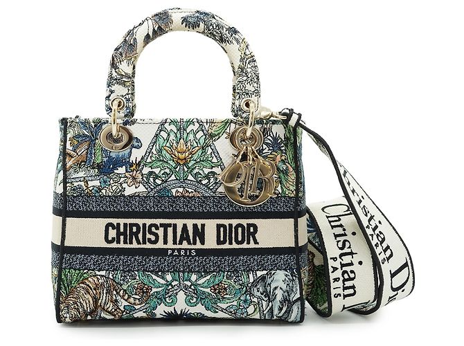 Lady Dior Medium Embroidered D-Lite Blanco Multicolor
