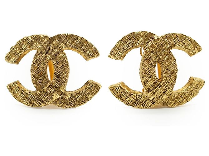 Chanel Orecchini a clip Vintage CC Woven GP D'oro