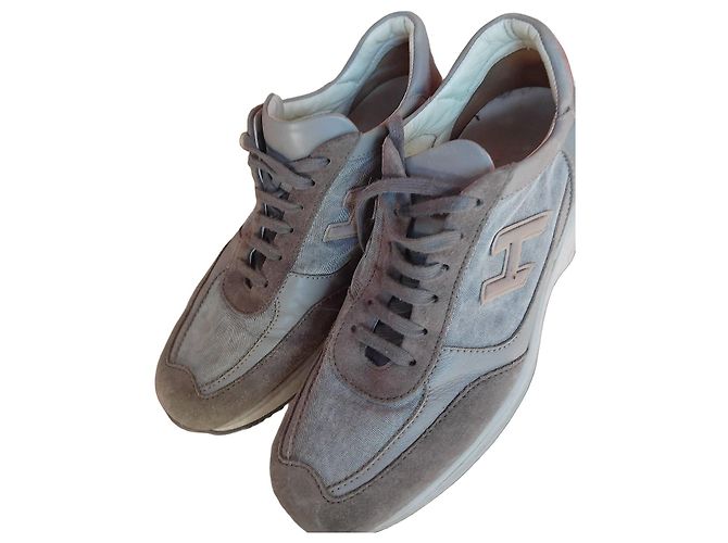Hogan Interactive Sneakers in pelle e denim grigio Blu chiaro