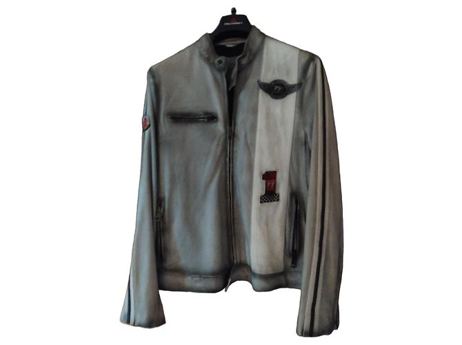 Balenciaga Herren Lederjacke Grau-Weiß