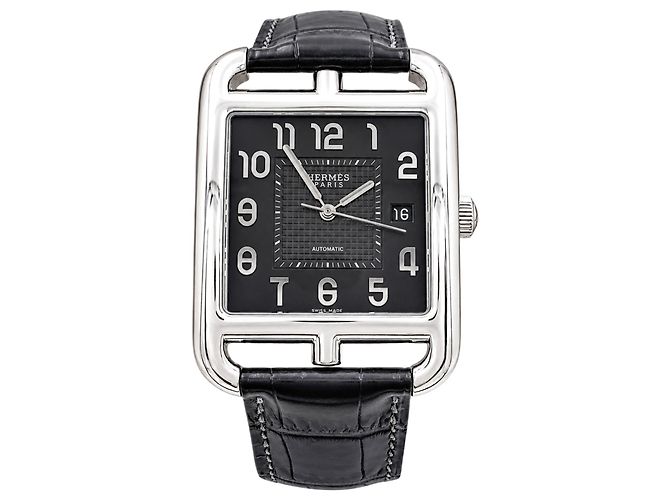 Hermès Herrenuhr, "Cape Cod", Stahl, Leder. Sehr großes Modell.