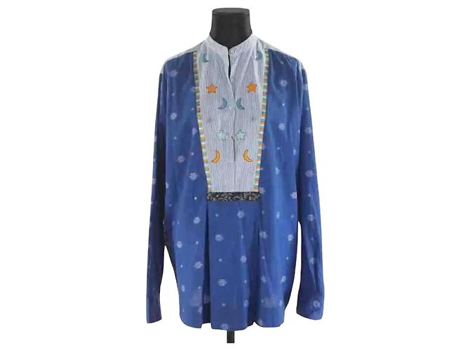 Autre Marque Vestido Monoki azul de algodón bordado