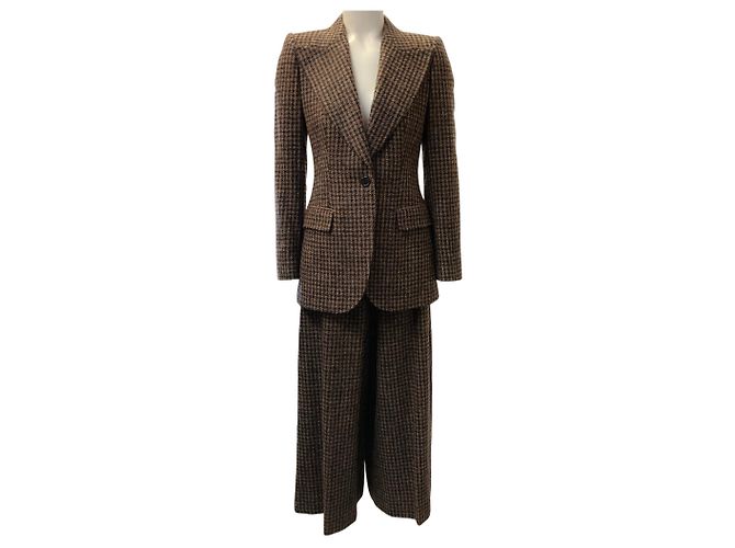 Dolce & Gabbana Brown Wool Houndstooth Suit