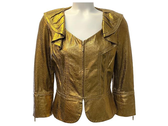 Autre Marque St. John Couture Lederjacke mit Rüschen in Kupfer Golden