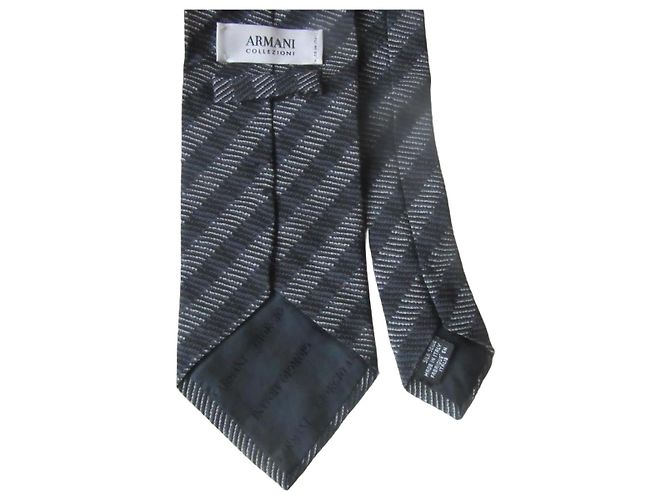 Giorgio Armani Striped Silk Tie White Grey Dark blue