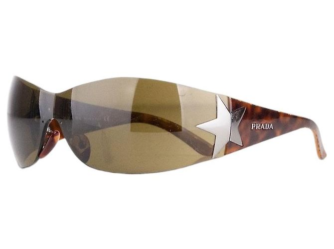 Prada SS04 ‘SPR72G’ Star Wrap Mask Shield Sunglasses Brown