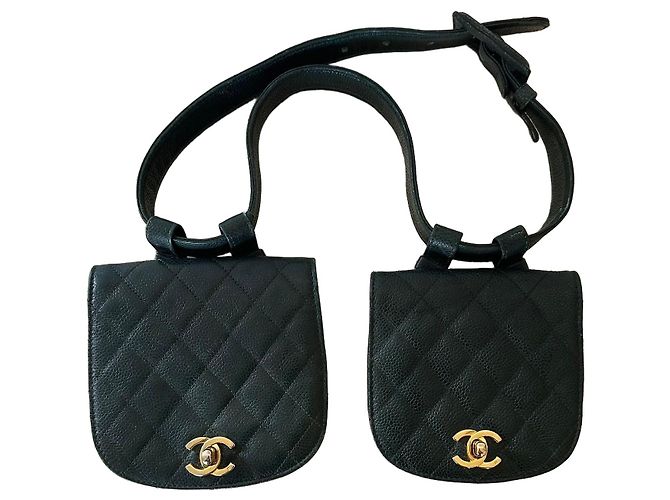 Chanel Cinto Bolsa Acolchoado em Couro Granulado Verde Verde escuro