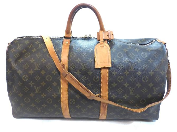 Louis Vuitton Keepall 55 Bandoulière Monogram Travel Bag Brown