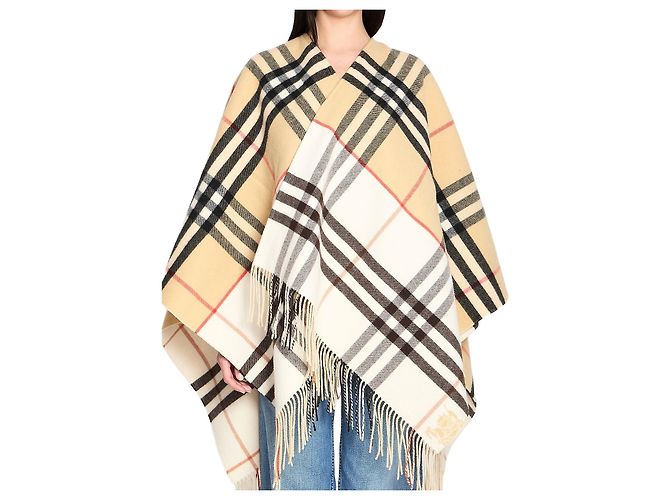Burberry Double Check wrap in cashmere e lana beige