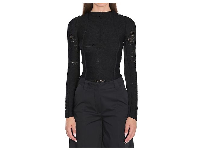 Camisola preta de viscose com franjas Attico Preto