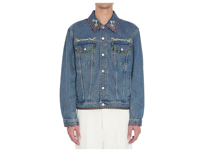 Valentino Garavani Bead-embroidered denim jacket Blue