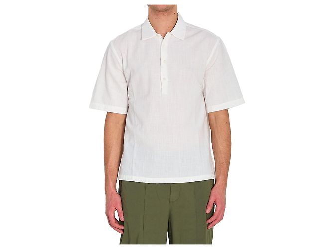 Camicia Barena Mola Lanchin in garza di cotone bianca Bianco